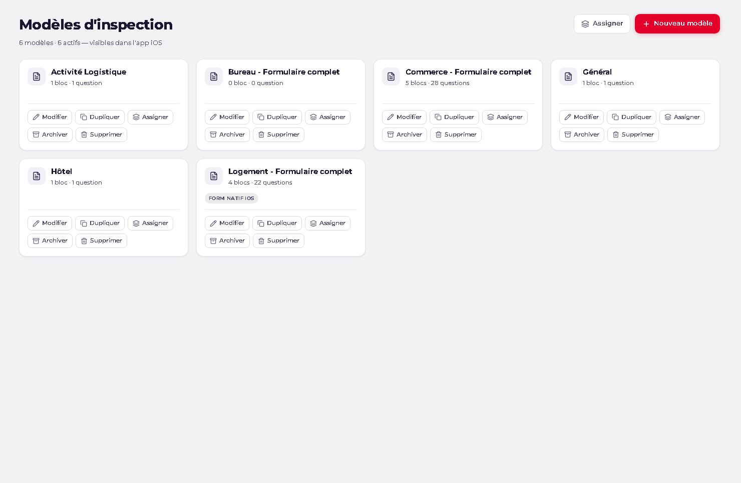 HomeInspect — modèles d'inspection
